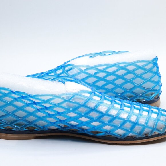 ATBELL Blue Jelly Sandals for Women Clear Woven Flats Beach Slip-on Ballerina - Picture 2 of 4